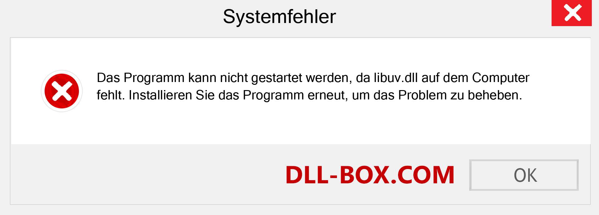 libuv.dll-Datei fehlt?. Download für Windows 7, 8, 10 - Fix libuv dll Missing Error unter Windows, Fotos, Bildern